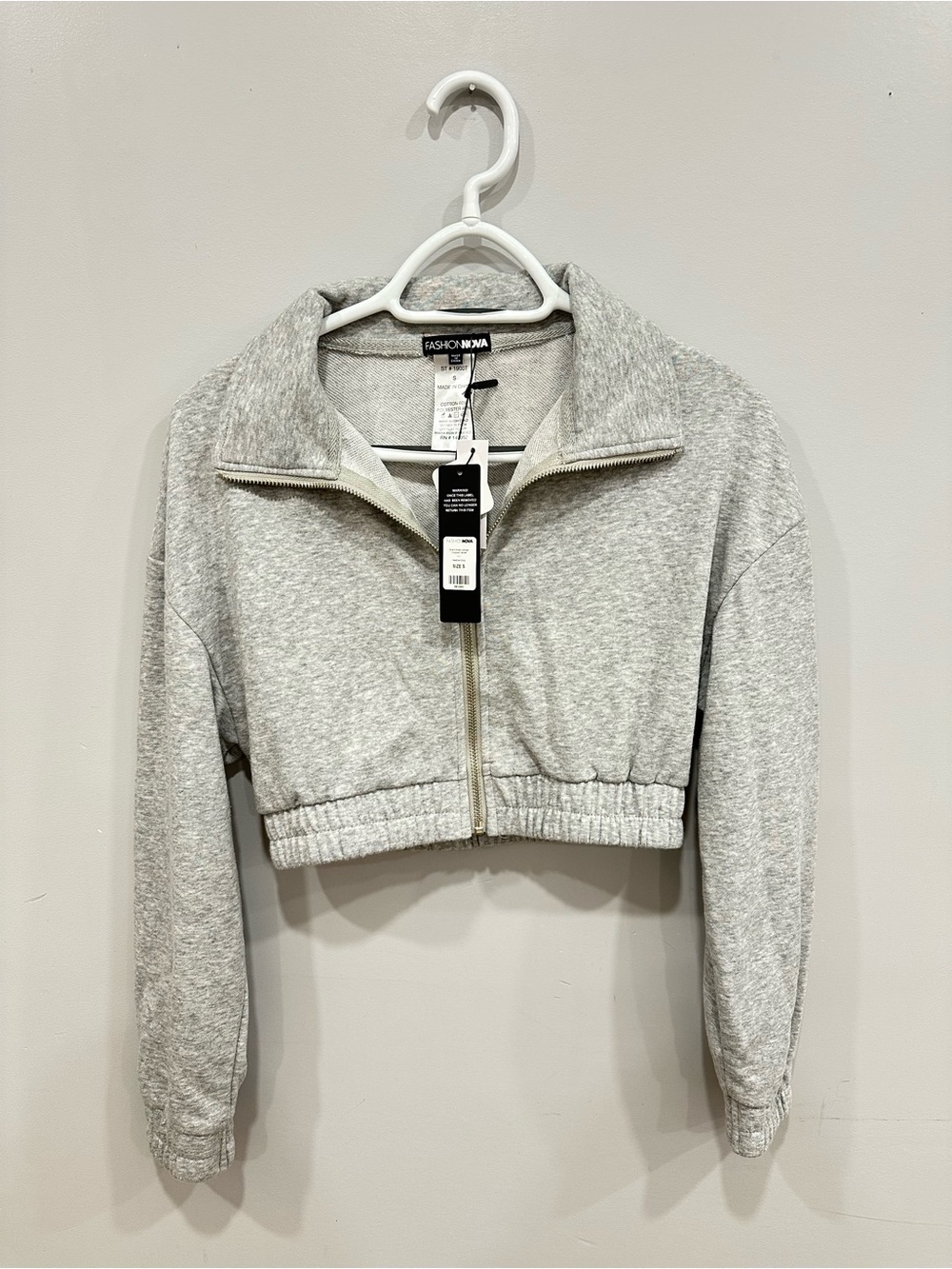 Fashion Nova Heather Gray Cropped Zip Pullover